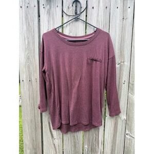 Casual Midnight Knit Top Womens Medium Burgundy Ribbed Sleeve Pocket Pullover